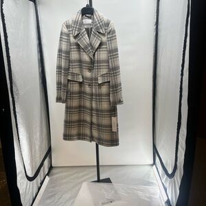 Calvin Klein Gray Plaid Trench Coat